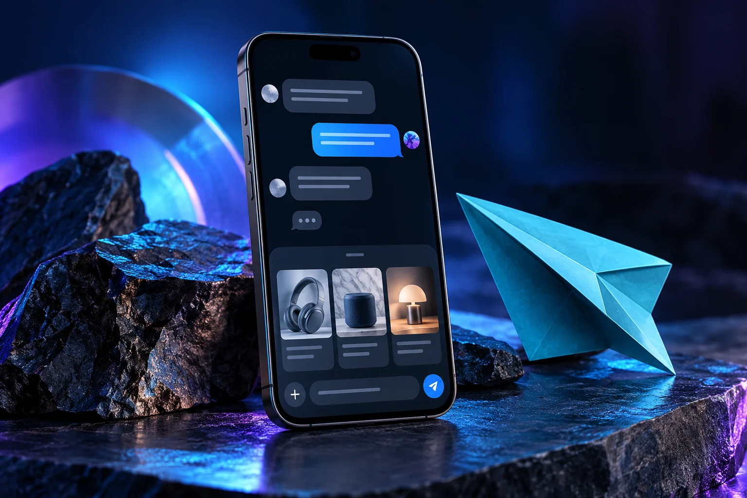 Telegram-решения: переписка и каталог Mini App на смартфоне
